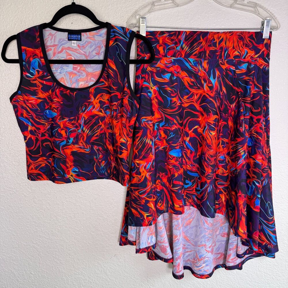 Elhoffer Outfit Womens Large Essentials Katie Lynn Skirt Top Phoenix Flame Set